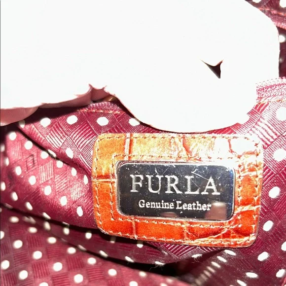 Furla Crocodile-Embossed Rust Colored Tote Bag - Picture 13 of 15
